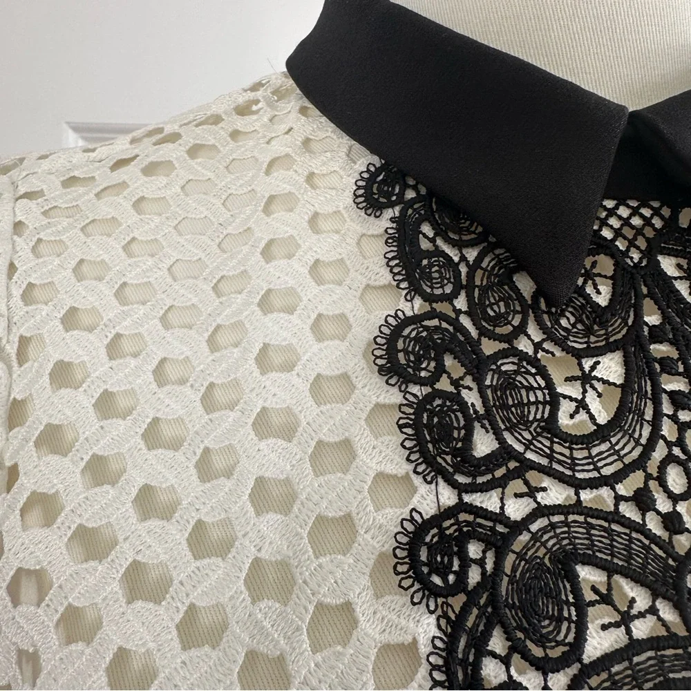 Zara As Seen on TV Black White Lace Crochet Cutout Sheath Dress Mock Neck Size S - Picture 5 of 13